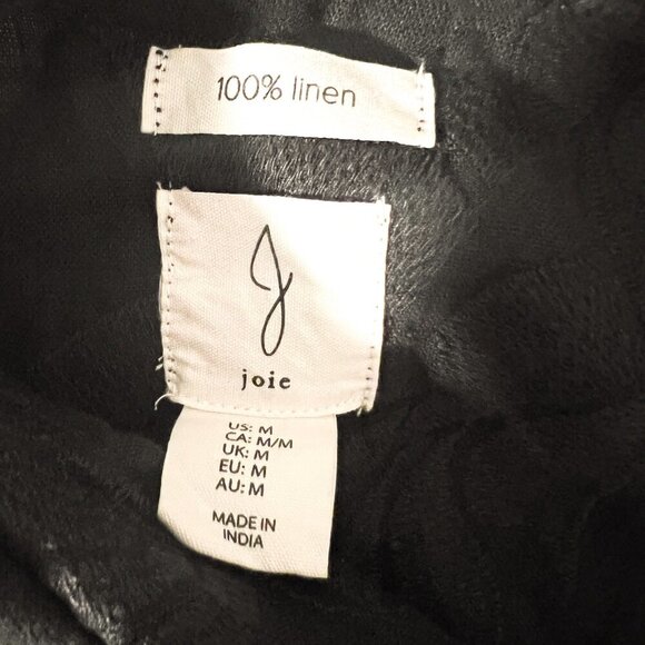 Joie Boxy Black Cropped Embroidered Linen Blouse Shell Buttons Medium - Picture 4 of 10